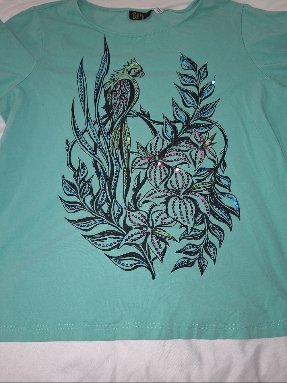 Bob Mackie Green Bird Sequin T-Shirt Size 1X